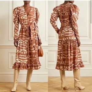 $895 Ulla Johnson Leyla Tiger MIDI Silk Dress SZ 2/S